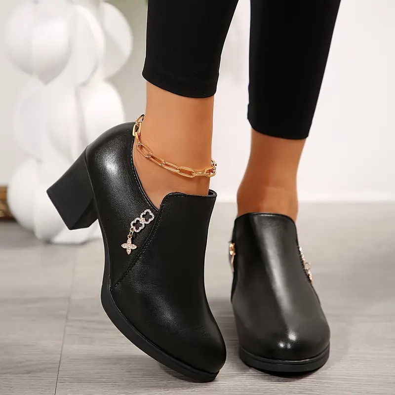 Crystal Side Zipper High Heel Loafer