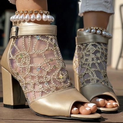 Sparky Fish Mouth Chunky Heel Sandals