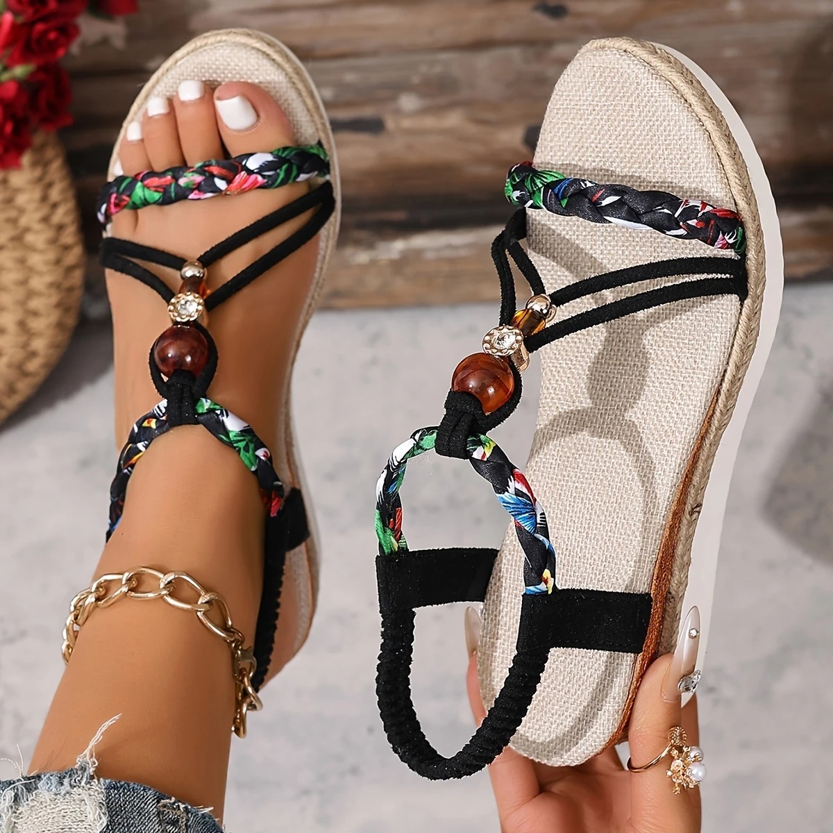 Bohemian Espadrille Wedge Sandals
