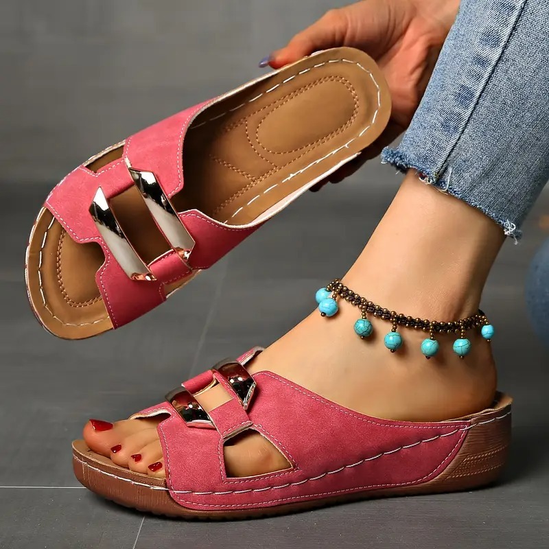 Women's Slip-On Buckle Straps Wedge Sandals