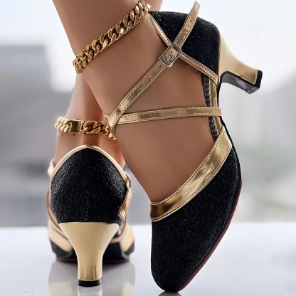 Cross Strap Buckled Latin Dance Pumps