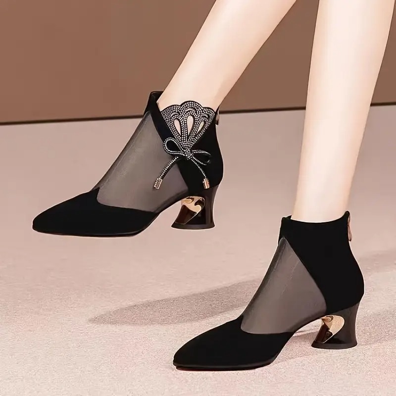 Women'S Elegant Black Pointed-Toe Ankle Boots