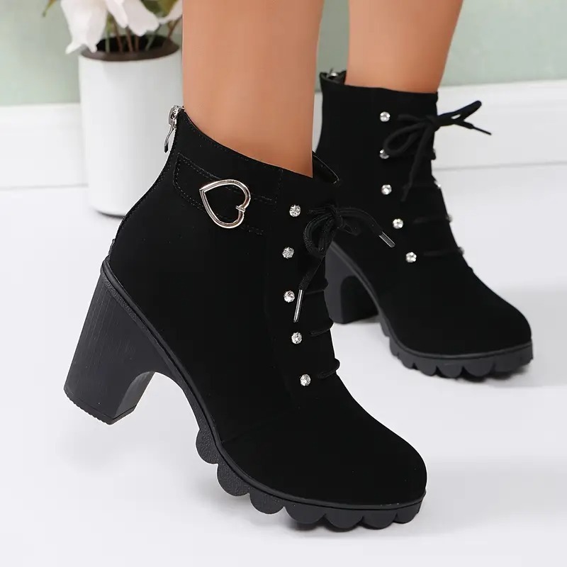 Women's Heart Chunky Heel Ankle Boots