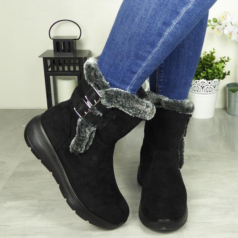 Women's Buckle Fleece Warm Lined Zip Boots