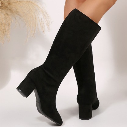 Women's Solid Color Round Toe Boots