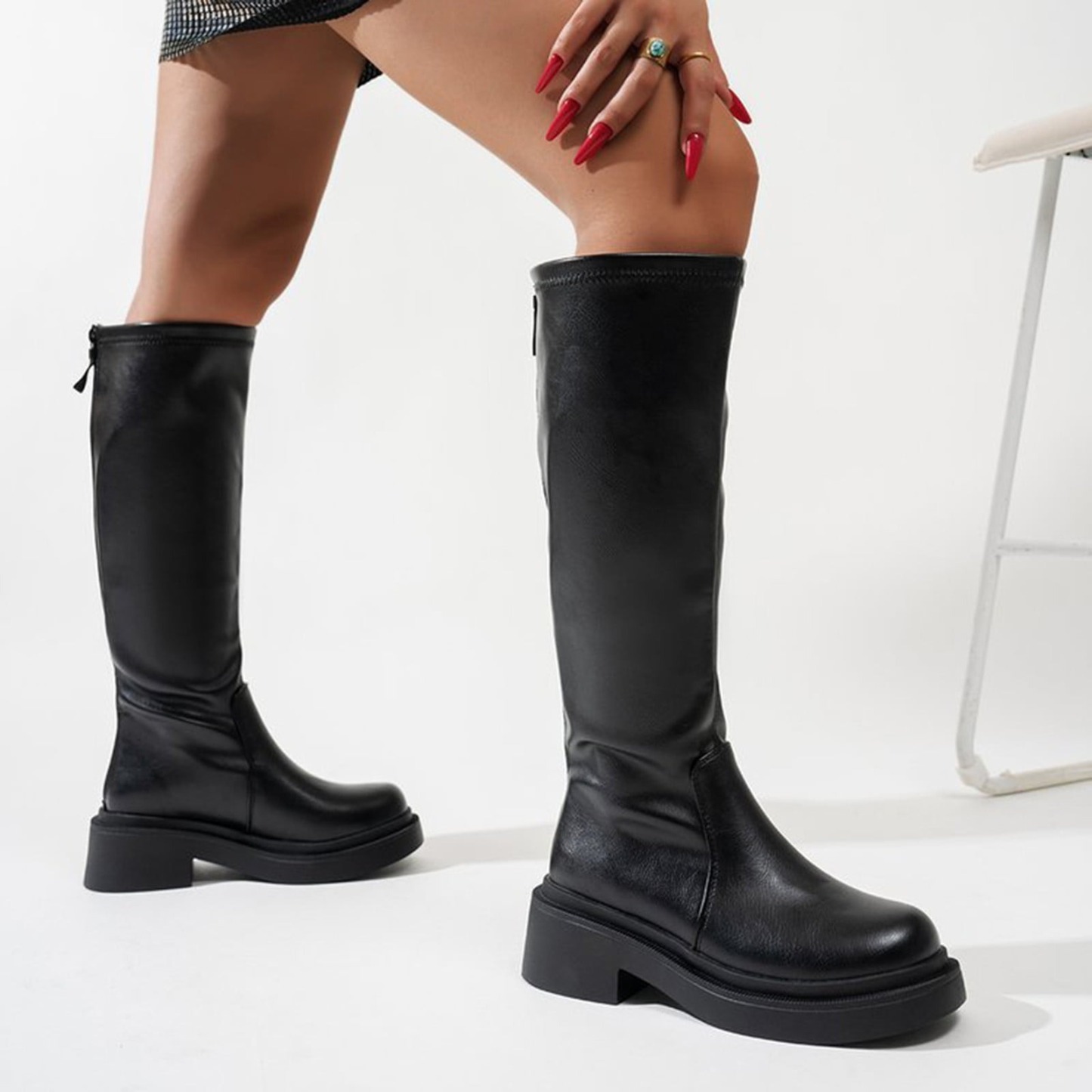 Knee-Length Thick Heel Leather Boots