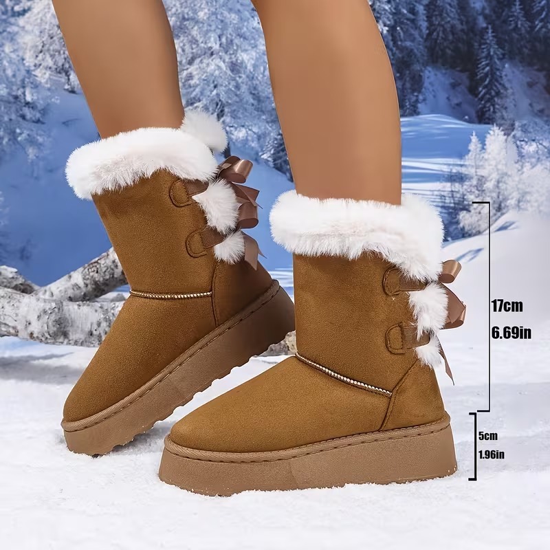 Women's Plush Bow Snow Boots