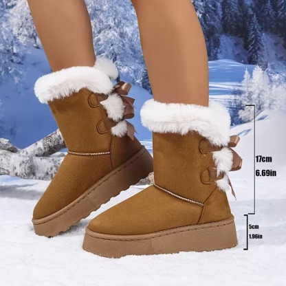 Women's Plush Bow Snow Boots