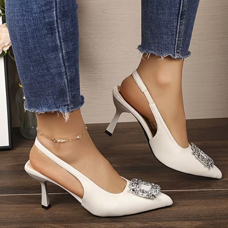 Square Buckle Rhinestone High Heel Sandals