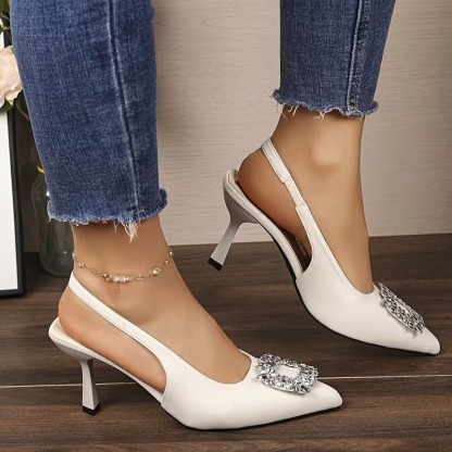 Square Buckle Rhinestone High Heel Sandals