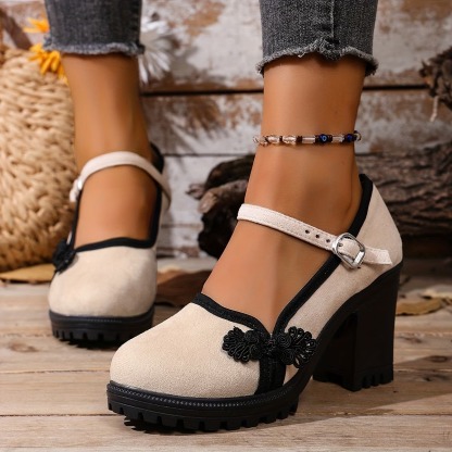 Women's Vintage Chunky Heel Flat Shoes