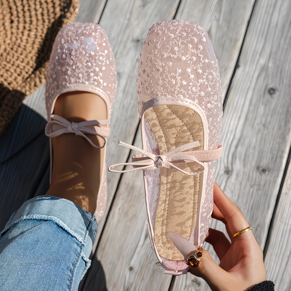 Women's Mesh Square Toe Flats