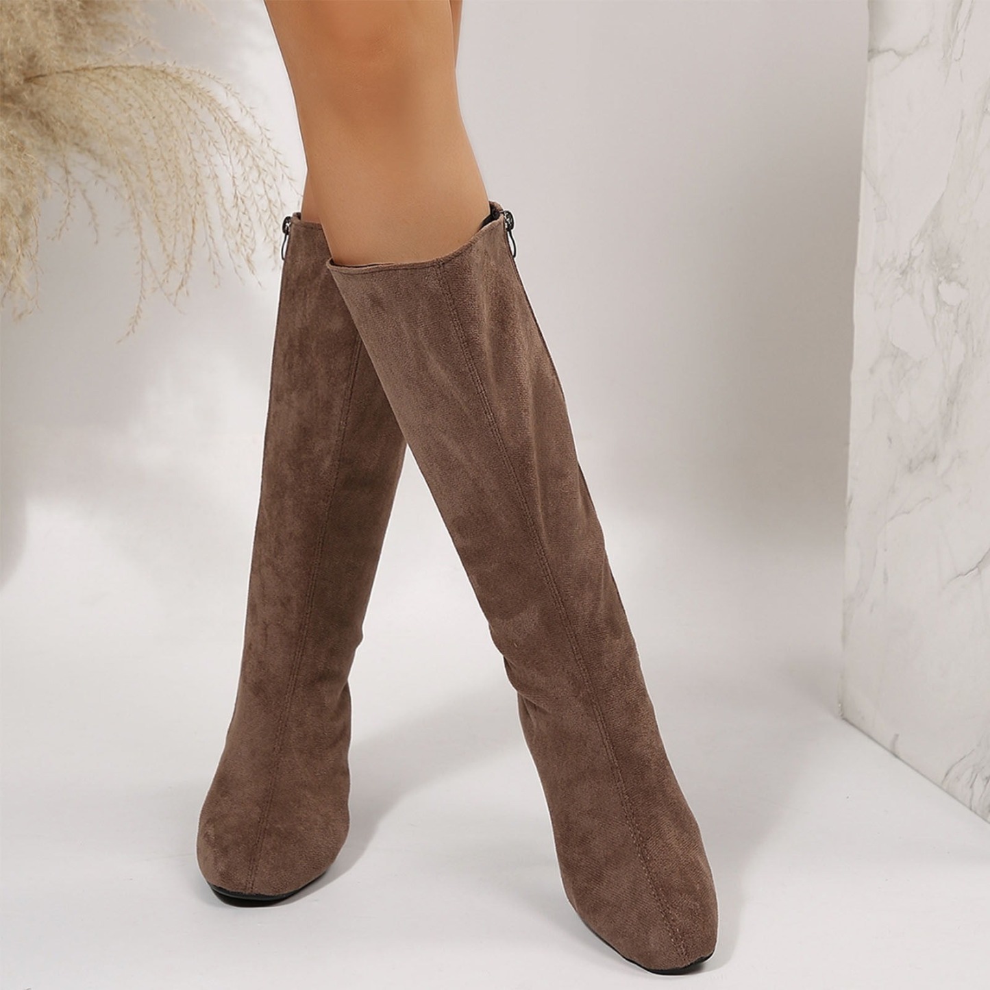 Women's Solid Color Round Toe Boots