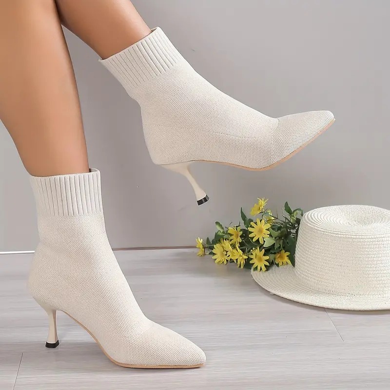 Elegant Solid Color Fabric Ankle Booties