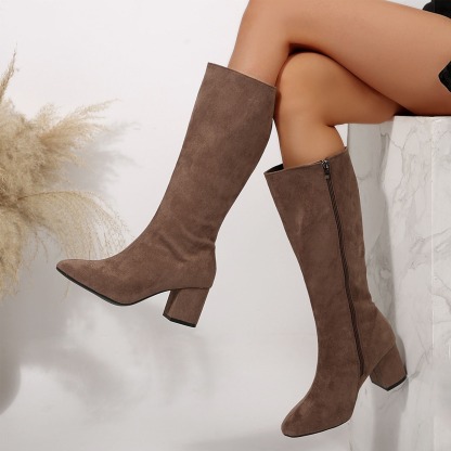 Women's Solid Color Round Toe Boots