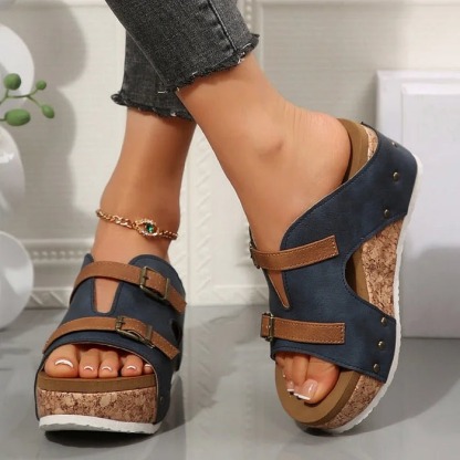 Double Buckle Wedge Heel Sandals