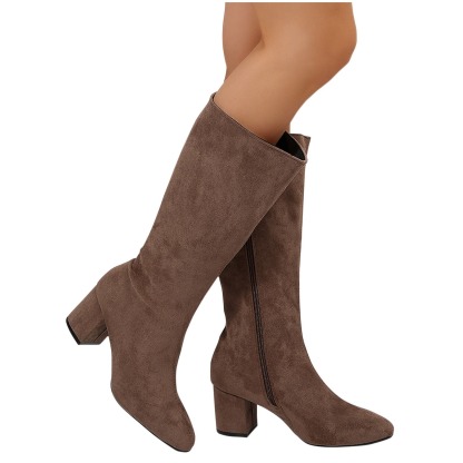 Women's Solid Color Round Toe Boots