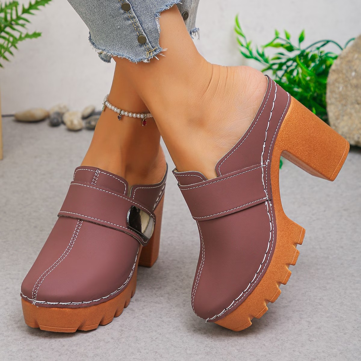 Women's Versatile Slip-On Heeled Sandals