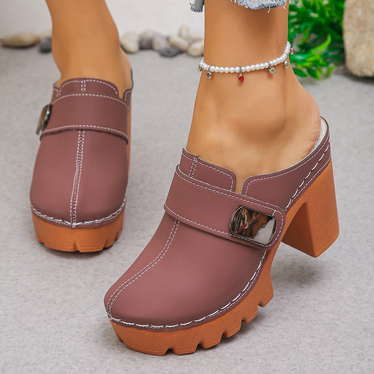 Women's Versatile Slip-On Heeled Sandals