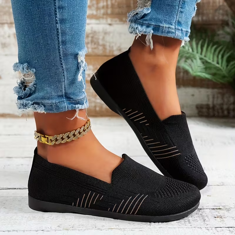 Women's Striped Mesh Flats