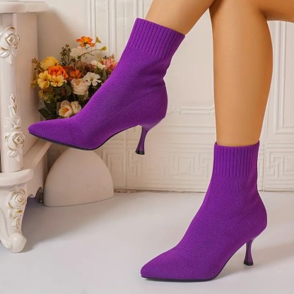 Elegant Solid Color Fabric Ankle Booties