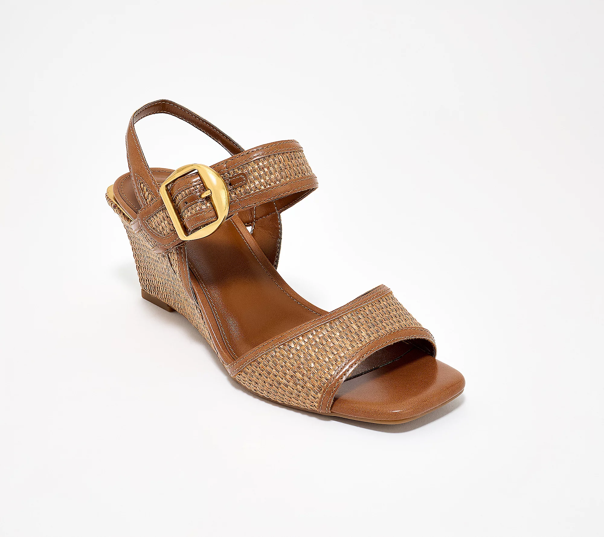 Leather Raffia Slingback Wedges