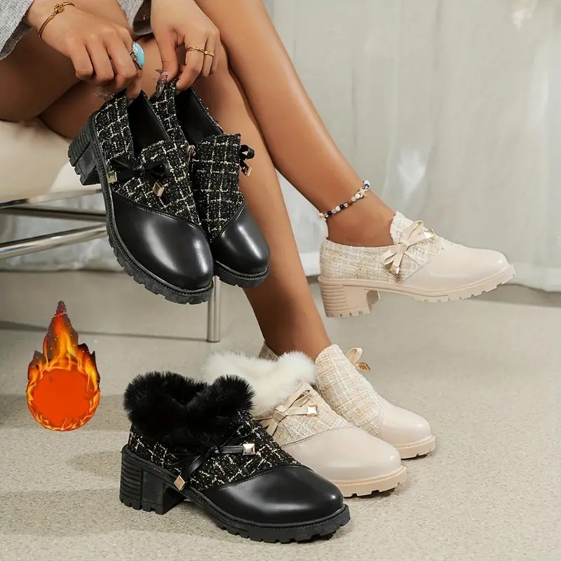 Bowknot Decor Chunky Heel Short Boots