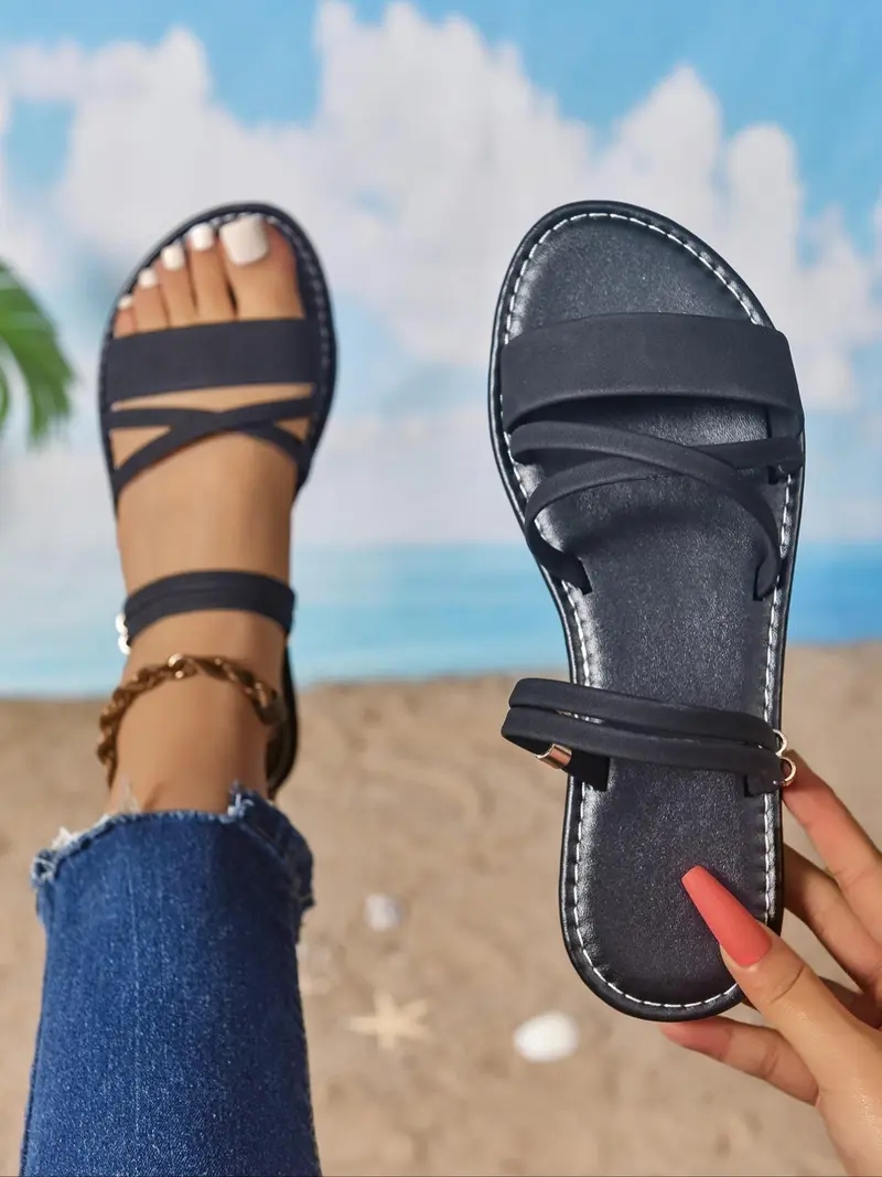 Women's Plain Color Strap Slides
