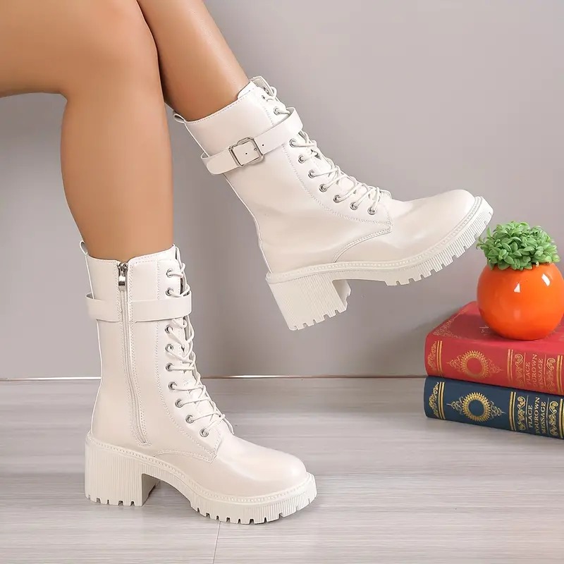 Women's Chunky Heeled Mid Calf Boots