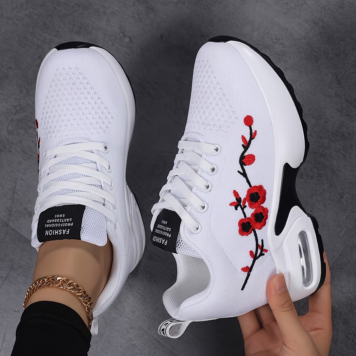 Women'S Embroidered Wedge Sneakers
