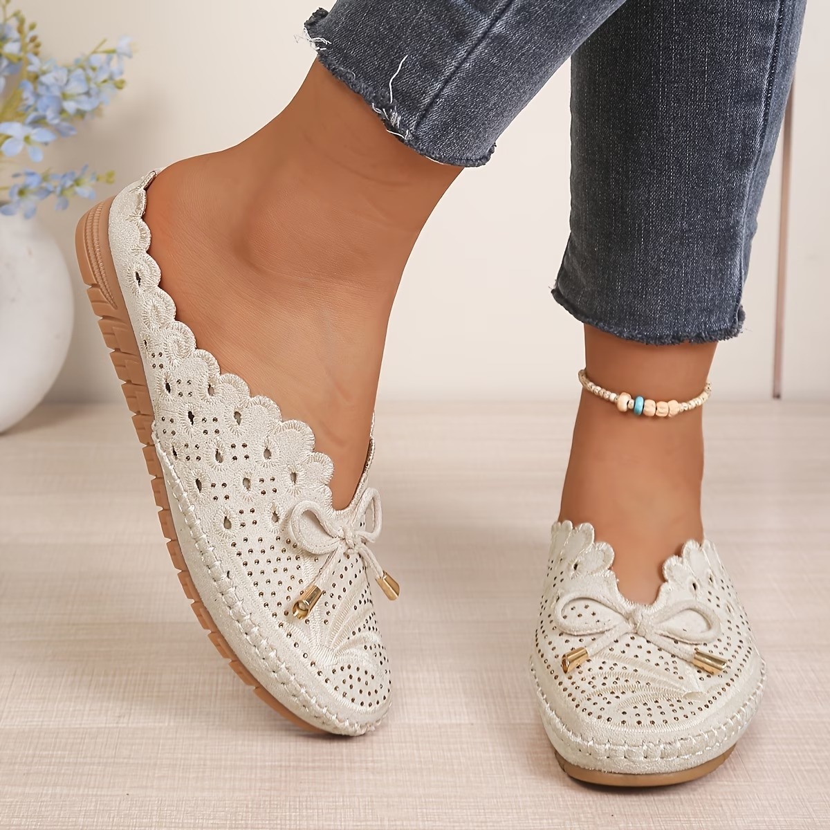 Women's Openwork Bow Headband Slippers