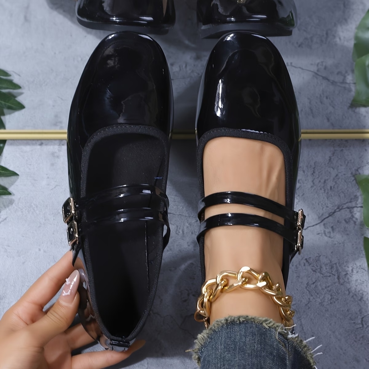 Women's Glossy Double Breasted Flats