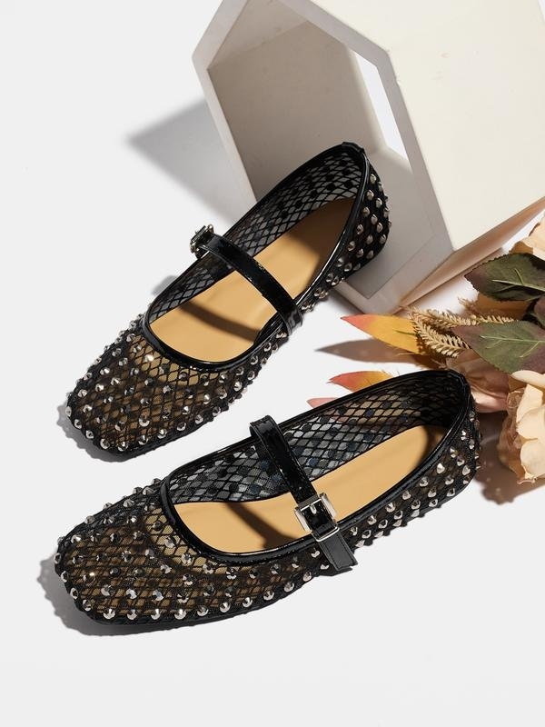 Women's Mesh Rhinestone Ballet Flats