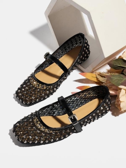 Women's Mesh Rhinestone Ballet Flats