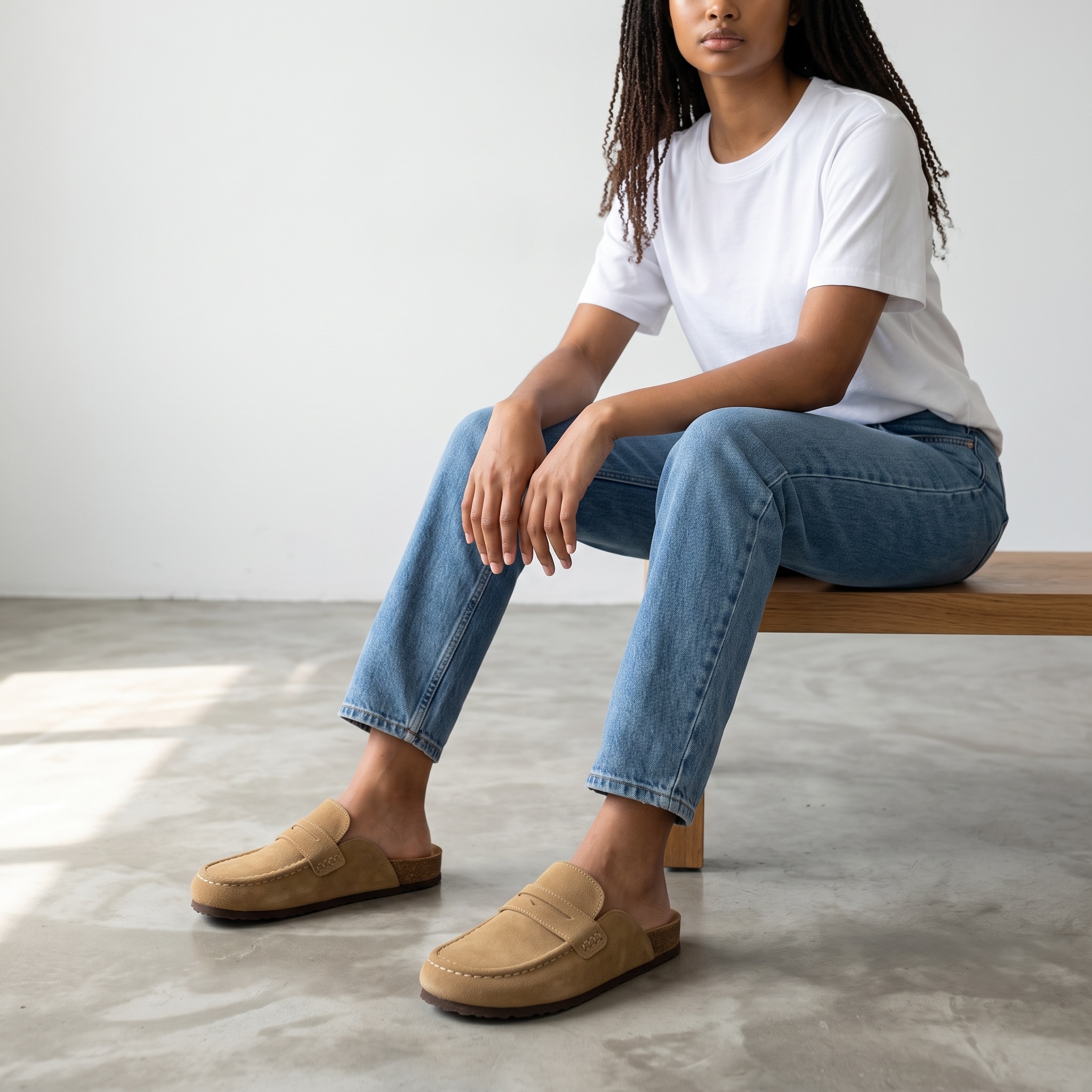 Cow Suede Leather Flat Loafer Mule Clogs