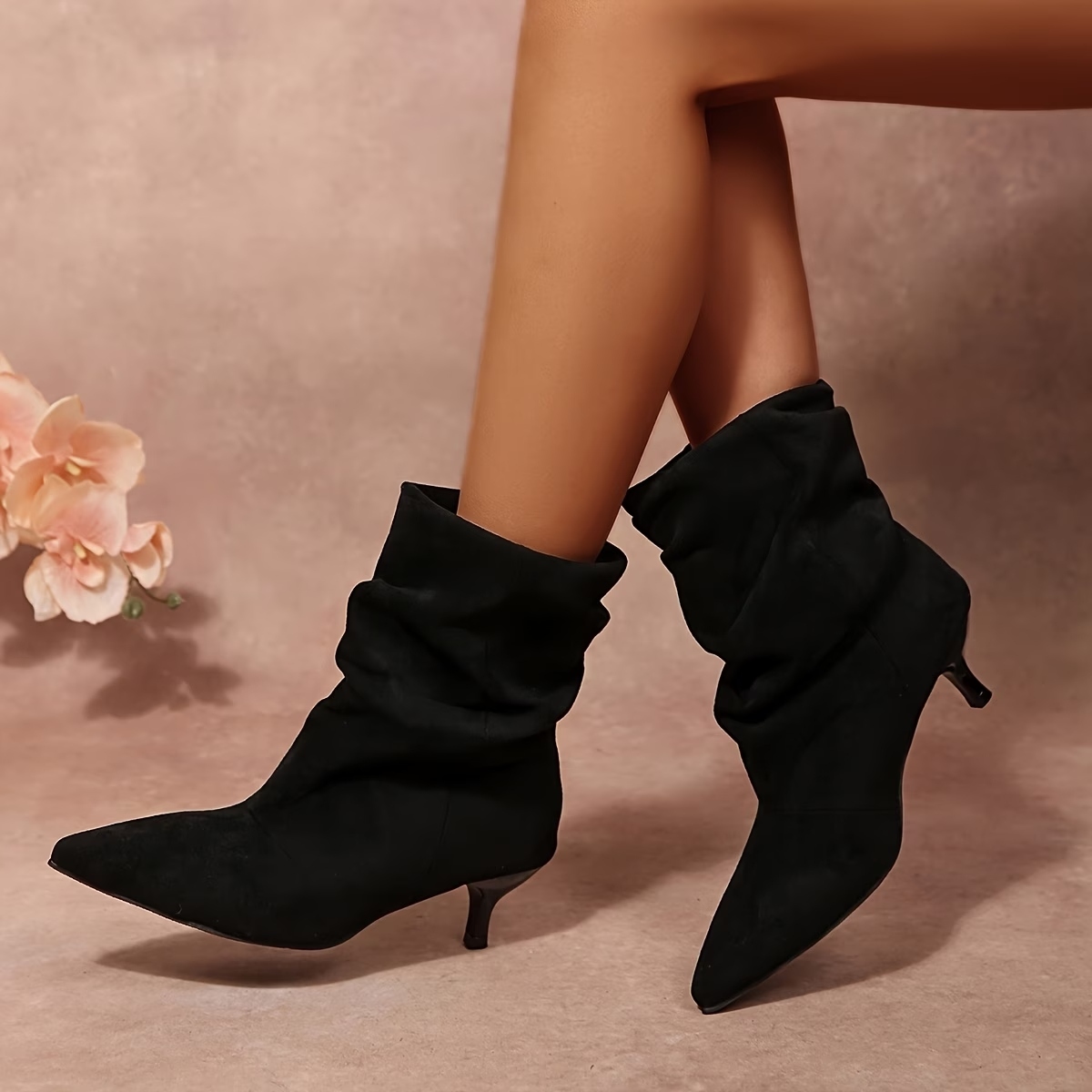 Women's Slouchy Kitten Heel Faux Boots