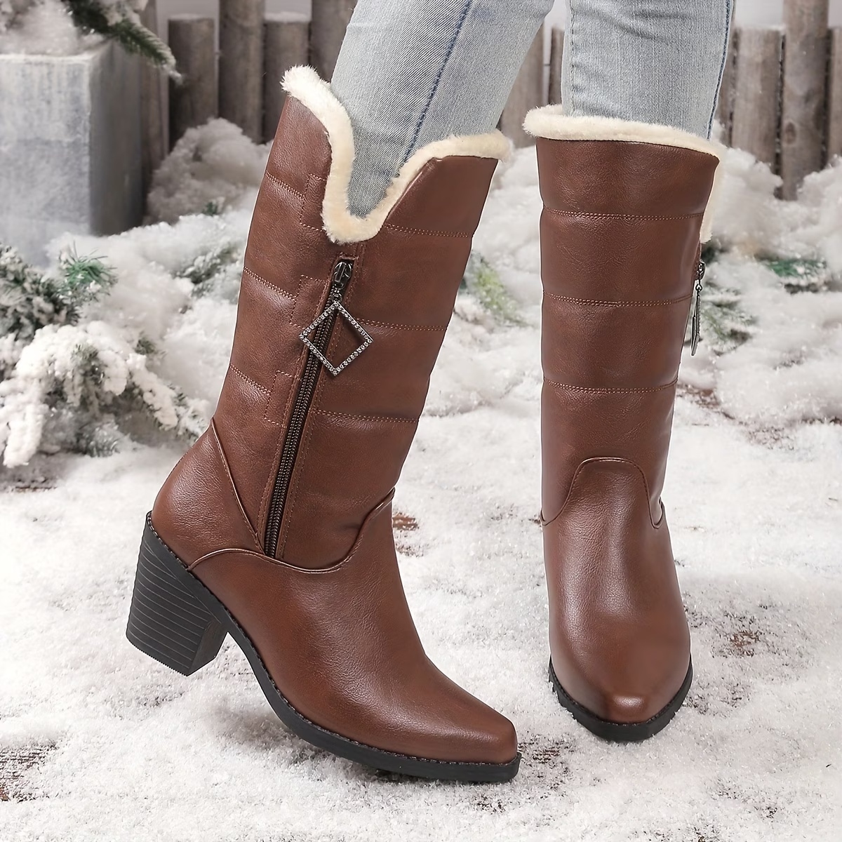 Women's Solid Color Side Zipper Boots