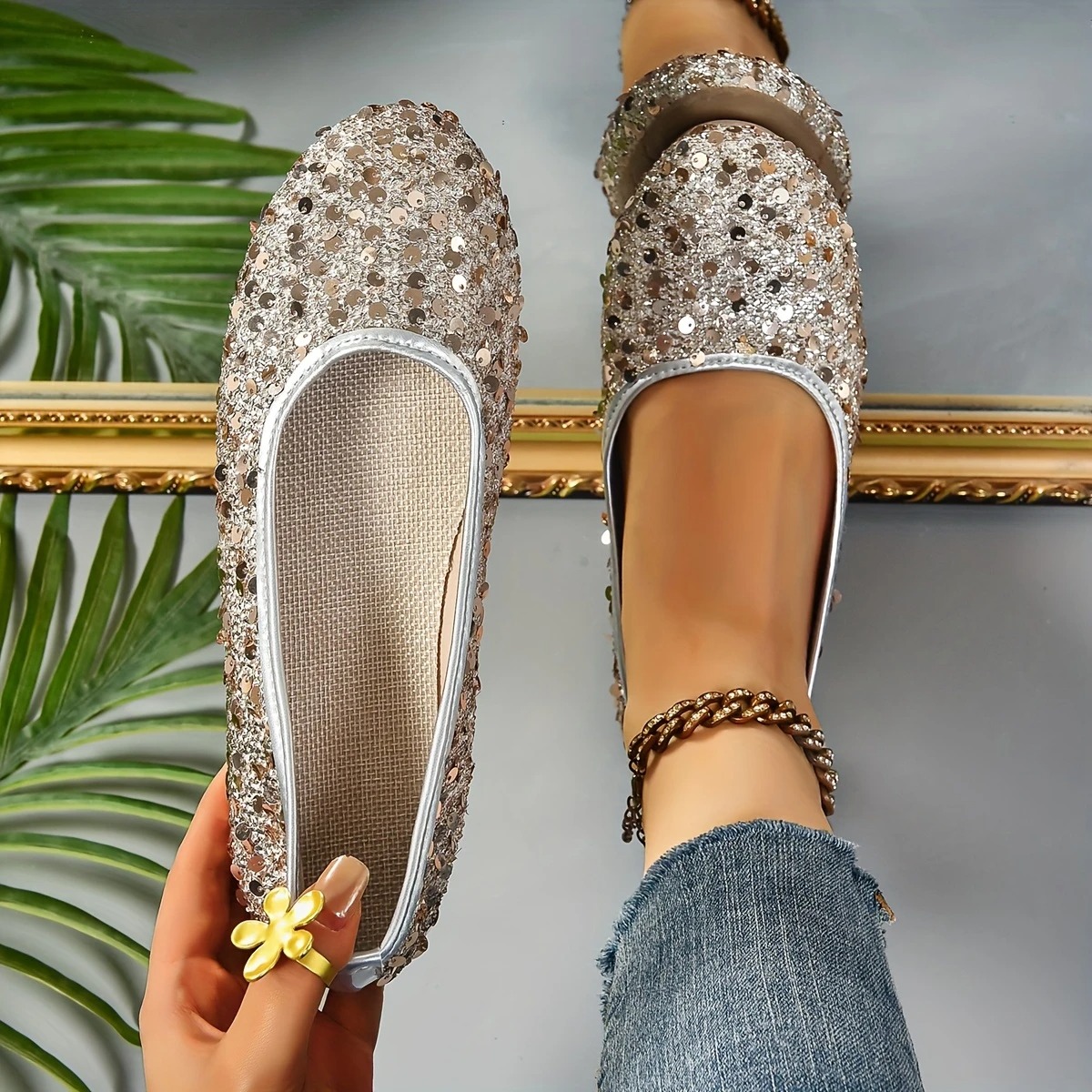 Women's Glitter Stylish Flat Shoes