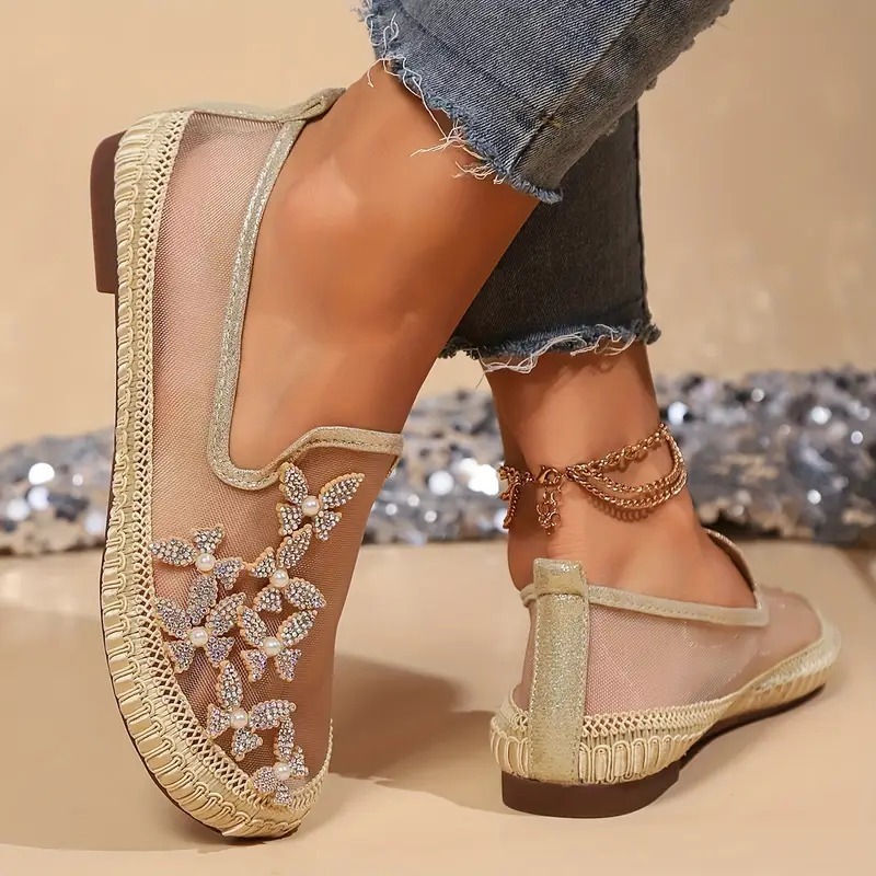 Rhinestone Butterfly Casual Flat Shoes
