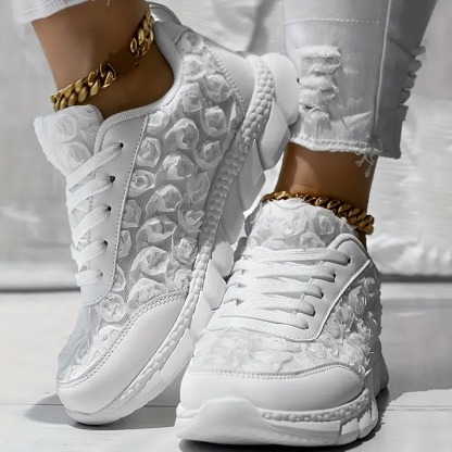 3D Rose Lace-up Casual Sneakers