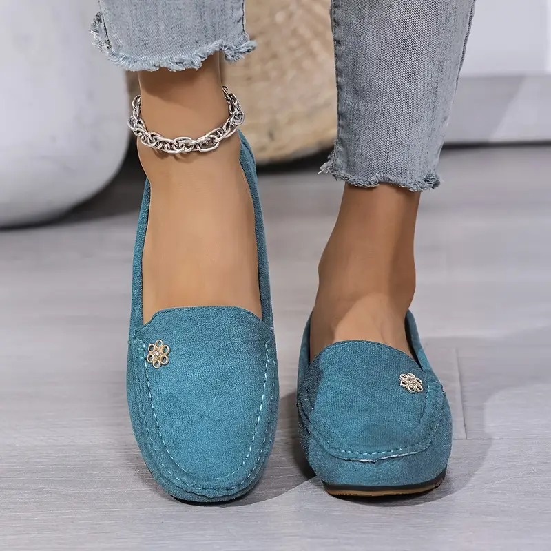 Women's Metallic Flower Accents Slip-On Flats 