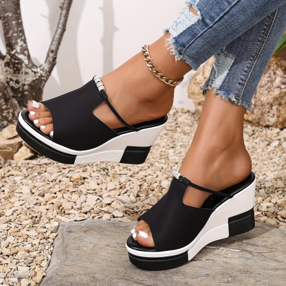 Black & White Thick Sole Wedge Sandals