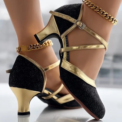 Cross Strap Buckled Latin Dance Pumps