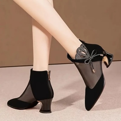 Women'S Elegant Black Pointed-Toe Ankle Boots