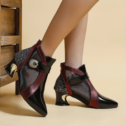 Women's Rhinestone Band Mesh Boots