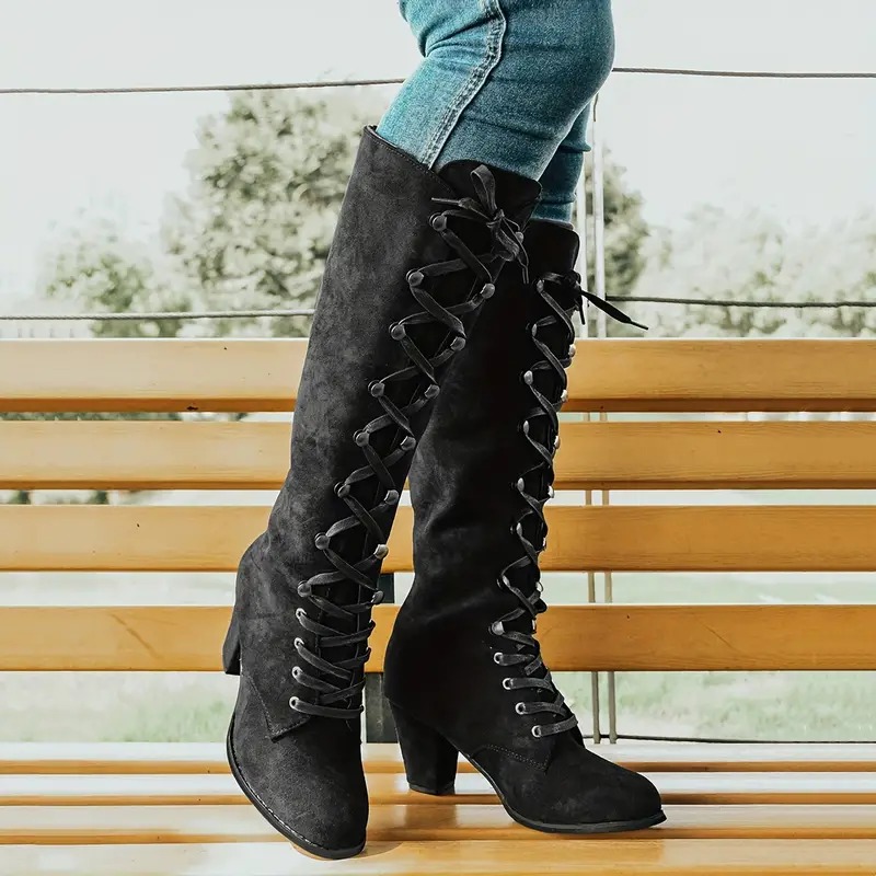 Women's Chunky Heeled Long Boots