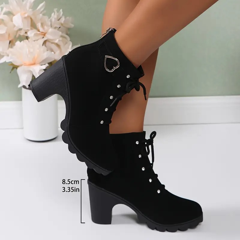 Women's Heart Chunky Heel Ankle Boots