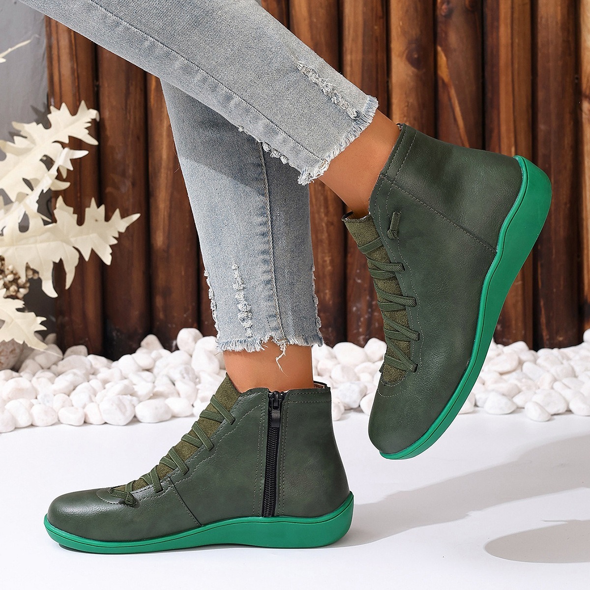 Women's Fleece Lace Up Leather Boots