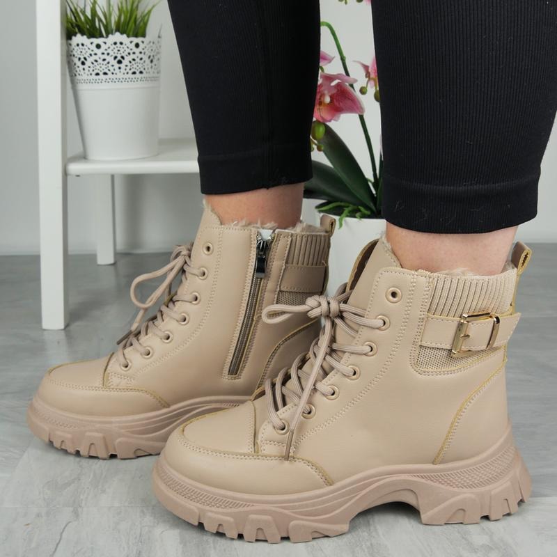 Women's Faux Fur Lace-Up Zip Boots