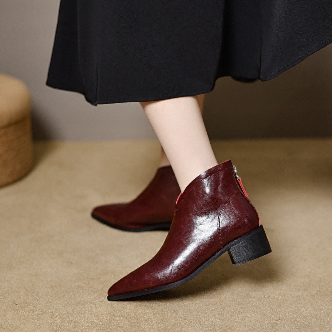 Women's Sexy V-cut Leather Ankle Boots